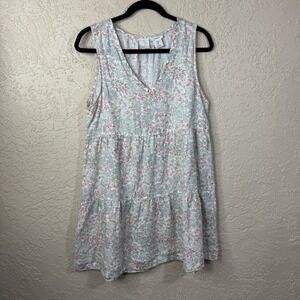 Joie Linen Floral Tiered Mini Dress Size M Sleeveless Tiered Babydoll Cottage